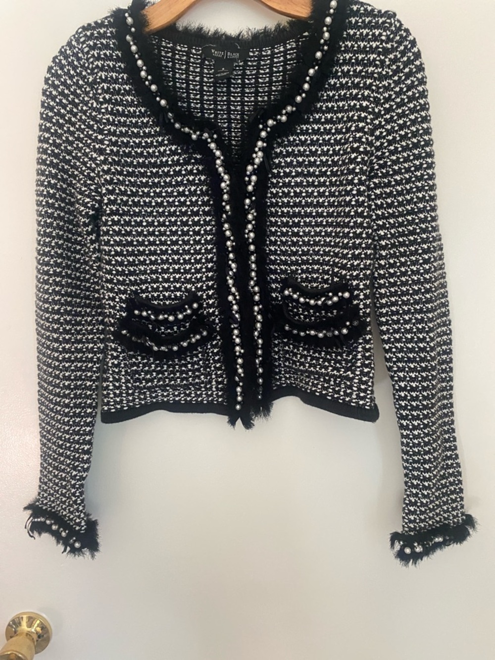 White House Black Market Black and White Tweed Cardigan